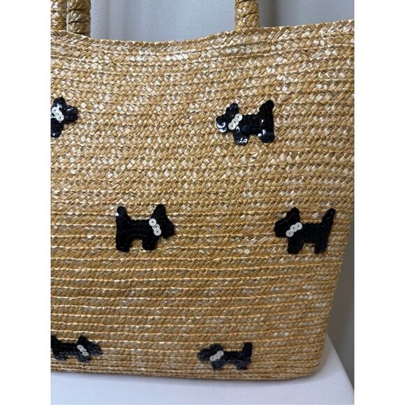 Cappelli Strawworld Weaved Purse Scottie Dog Tote Gingham Lining - Picture 5 of 8